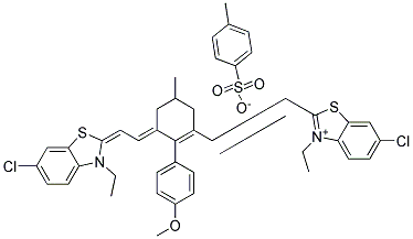 6-CHLORO-2-((E)-2-[3-((E)-2-[6-CHLORO-3-ETHYL-1,3-BENZOTHIAZOL-2(3H)-YLIDENE]ETHYLIDENE)-2-(4-METHOXYPHENYL)-5-METHYL-1-CYCLOHEXEN-1-YL]ETHENYL)-3-ETHYL-1,3-BENZOTHIAZOL-3-IUM 4-METHYLBENZENESULFONATE Struktur