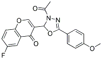 3-[3-ACETYL-5-(4-METHOXY-PHENYL)-2,3-DIHYDRO-[1,3,4]OXADIAZOL-2-YL]-6-FLUORO-CHROMEN-4-ONE Struktur