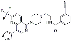 3-CYANO-N-(2-(4-[8-(3-THIENYL)-2-(TRIFLUOROMETHYL)-1,6-NAPHTHYRIDIN-5-YL]PIPERAZIN-1-YL)ETHYL)BENZAMIDE Struktur