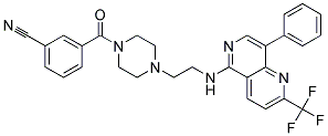 3-([4-(2-([8-PHENYL-2-(TRIFLUOROMETHYL)-1,6-NAPHTHYRIDIN-5-YL]AMINO)ETHYL)PIPERAZIN-1-YL]CARBONYL)BENZONITRILE Struktur