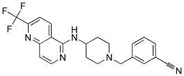 3-[(4-([2-(TRIFLUOROMETHYL)-1,6-NAPHTHYRIDIN-5-YL]AMINO)PIPERIDIN-1-YL)METHYL]BENZONITRILE Struktur