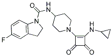 N-(1-[2-(CYCLOPROPYLAMINO)-3,4-DIOXOCYCLOBUT-1-EN-1-YL]PIPERIDIN-4-YL)-5-FLUOROINDOLINE-1-CARBOXAMIDE Struktur