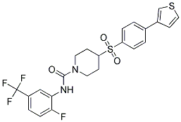 N-[2-FLUORO-5-(TRIFLUOROMETHYL)PHENYL]-4-([4-(3-THIENYL)PHENYL]SULFONYL)PIPERIDINE-1-CARBOXAMIDE Struktur