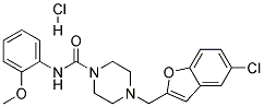 4-[(5-CHLORO-1-BENZOFURAN-2-YL)METHYL]-N-(2-METHOXYPHENYL)PIPERAZINE-1-CARBOXAMIDE HYDROCHLORIDE Struktur