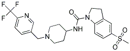 5-(METHYLSULFONYL)-N-(1-([6-(TRIFLUOROMETHYL)PYRIDIN-3-YL]METHYL)PIPERIDIN-4-YL)INDOLINE-1-CARBOXAMIDE Struktur