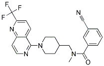 3-CYANO-N-METHYL-N-((1-[2-(TRIFLUOROMETHYL)-1,6-NAPHTHYRIDIN-5-YL]PIPERIDIN-4-YL)METHYL)BENZAMIDE Struktur