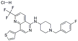 N-[1-(4-FLUOROBENZYL)PIPERIDIN-4-YL]-8-(3-THIENYL)-2-(TRIFLUOROMETHYL)-1,6-NAPHTHYRIDIN-5-AMINE HYDROCHLORIDE Struktur