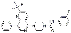 N-(3-FLUOROPHENYL)-4-[8-PHENYL-2-(TRIFLUOROMETHYL)-1,6-NAPHTHYRIDIN-5-YL]PIPERAZINE-1-CARBOXAMIDE Struktur