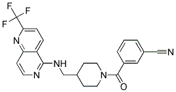 3-([4-(([2-(TRIFLUOROMETHYL)-1,6-NAPHTHYRIDIN-5-YL]AMINO)METHYL)PIPERIDIN-1-YL]CARBONYL)BENZONITRILE Struktur