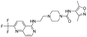 N-(3,5-DIMETHYLISOXAZOL-4-YL)-4-(2-([2-(TRIFLUOROMETHYL)-1,6-NAPHTHYRIDIN-5-YL]AMINO)ETHYL)PIPERAZINE-1-CARBOXAMIDE Struktur