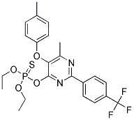 O,O-diethyl O-{6-methyl-5-(4-methylphenoxy)-2-[4-(trifluoromethyl)phenyl]pyrimidin-4-yl} phosphothioate Struktur