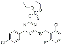 O-[4-[(2-chloro-6-fluorobenzyl)thio]-6-(4-chlorophenyl)-1,3,5-triazin-2-yl]O,O-diethyl phosphothioate Struktur