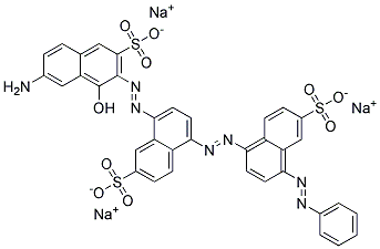 trisodium 8-[(7-amino-1-hydroxy-3-sulphonato-2-naphthyl)azo]-5-[[4-(phenylazo)-6-sulphonatonaphthyl]azo]naphthalene-2-sulphonate Struktur