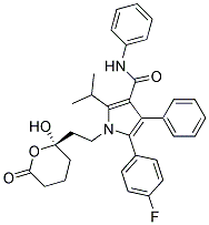 5-(4-fluorophenyl)-2-(1-methyl-ethyl)-N,4-diphenyl-1-[2-[(2R,4R)-tetrahydro- hydroxy-6-oxo-2H-pyran-2-yl]ethyl]-1Hpyrrole-3-carboxamide Struktur