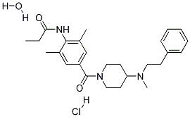 4-(N-METHYL-2-PHENYLETHYLAMINO)-1-(3,5-DIMETHYL-4-PROPIONYLAMINOBENZOYL)PIPERIDINE HYDROCHLORIDE MONOHYDRATE Struktur