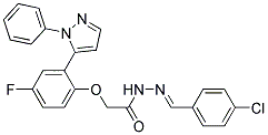 N'-[(1E)-(4-CHLOROPHENYL)METHYLENE]-2-[4-FLUORO-2-(1-PHENYL-1H-PYRAZOL-5-YL)PHENOXY]ACETOHYDRAZIDE Struktur