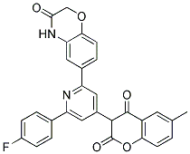 6-[6-(4-FLUORO-PHENYL)-4-(6-METHYL-4-OXO-4H-CHROMENON-3-YL)-PYRIDIN-2-YL]-4H-BENZO[1,4]OXAZIN-3-ONE Struktur