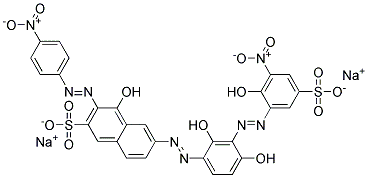 disodium 6-[[2,4-dihydroxy-3-[(2-hydroxy-3-nitro-5-sulphonatophenyl)azo]phenyl]azo]-4-hydroxy-3-[(4-nitrophenyl)azo]naphthalene-2-sulphonate Struktur