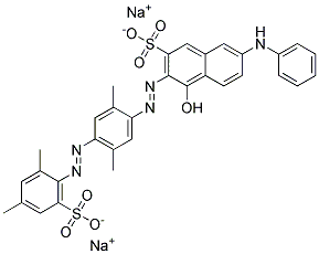 disodium 7-anilino-3-[[4-[(2,4-dimethyl-6-sulphonatophenyl)azo]-2,5-dimethylphenyl]azo]-4-hydroxynaphthalene-2-sulphonate  Struktur