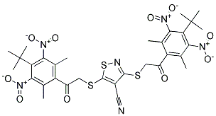 3,5-DI({2-[4-(TERT-BUTYL)-2,6-DIMETHYL-3,5-DINITROPHENYL]-2-OXOETHYL}THIO)I SOTHIAZOLE-4-CARBONITRILE Struktur