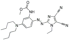 5-Dibutylamino-2-(4,5-dicyano-1-ethyl-1H-imidazol-2-ylazo)phenylcarbamicacidmethylester Struktur