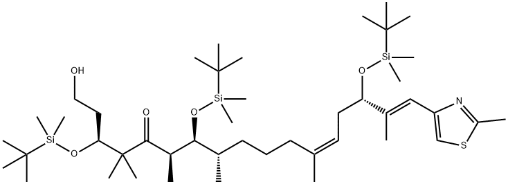 (3S,6R,7S,8S,12Z,15S,16E)-3,7,15-TRIS-{[TERT-BUTYL(DIMETHYL)SILYL]OXY}-1-HYDROXY-4,4,6,8,12,16-HEXAMETHYL-17-(2-METHYL-1,3-THIAZOL-4-YL)HEPTADECA-12,16-DIEN-5-ONE Struktur