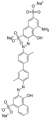 trisodium 5-amino-4-hydroxy-3-[[4'-[(1-hydroxy-4-sulphonato-2-naphthyl)azo]-3,3'-dimethyl[1,1'-biphenyl]-4-yl]azo]naphthalene-2,7-disulphonate  Struktur