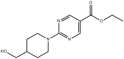 Ethyl 2-(4-(hydroxymethyl)piperidin-1-yl)pyrimidine-5-carboxylate Struktur