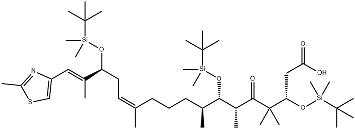 (3S,6R,7S,8S,12Z,15S,16E)-3,7,15-TRIS-{[TERT-BUTYL(DIMETHYL)SILYL]OXY}-4,4,6,8,12,16-HEXAMETHYL-17-(2-METHYL-1,3-THIAZOL-4-YL)-5-OXO-HEPTADECA-12,16-DIENOIC ACID Struktur