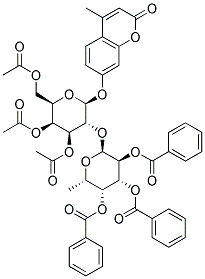 4-METHYLUMBELLIFERYL 3,4,6-TRI-O-ACETYL-2-O-(2,3,4-TRI-O-BENZOYL-A-L-FUCOPYRANOSYL)-B-D-GALACTOPYRANOSIDE Struktur