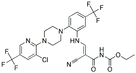 Ethyl N-(3-(2-(4-(3-chloro-5-(trifluoromethyl)-2-pyridinyl)piperazino)-5-(trifluoromethyl)anilino)-2-cyanoacryloyl)carbamate Struktur