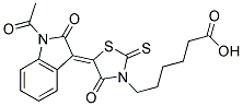 6-[(5Z)-5-(1-Acetyl-2-oxo-1,2-dihydro-3h-indol-3-ylidene)-4-oxo-2-thioxo-1,3-thiazolidin-3-yl]hexanoic acid Struktur