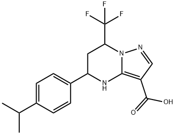 5-(4-Isopropyl-phenyl)-7-trifluoromethyl-4,5,6,7-tetrahydro-pyrazolo[1,5-a]pyrimidine-3-carboxylicacid Struktur