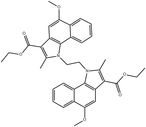 Ethyl 1-(2-(3-(ethoxycarbonyl)-5-methoxy-2-methyl-1H-benzo[g]indol-1-yl)ethyl)-5-methoxy-2-methyl-1H-benzo[g]indole-3-carboxylate Struktur