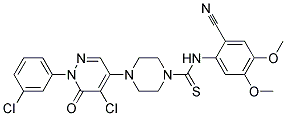 4-(5-Chloro-1-(3-chlorophenyl)-6-oxo-1,6-dihydro-4-pyridazinyl)-N-(2-cyano-4,5-dimethoxyphenyl)tetrahydro-1(2H)-pyrazinecarbothioamide Struktur