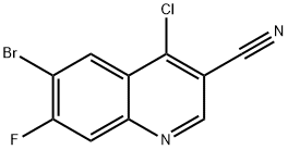 6-BROMO-4-CHLORO-7-FLUORO-QUINOLINE-3-CARBONITRILE
 Struktur