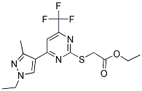 [4-(1-Ethyl-3-methyl-1H-pyrazol-4-yl)-6-trifluoromethyl-pyrimidin-2-ylsulfanyl]-aceticacidethylester Struktur