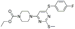 Ethyl 4-(6-((4-fluorophenyl)sulfanyl)-2-(methylsulfanyl)-4-pyrimidinyl)tetrahydro-1(2H)-pyrazinecarboxylate Struktur