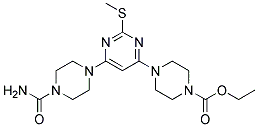 Ethyl 4-(6-(4-(aminocarbonyl)piperazino)-2-(methylsulfanyl)-4-pyrimidinyl)tetrahydro-1(2H)-pyrazinecarboxylate Struktur