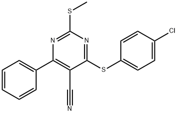 4-[(4-CHLOROPHENYL)SULFANYL]-2-(METHYLSULFANYL)-6-PHENYL-5-PYRIMIDINECARBONITRILE Struktur