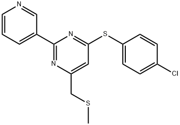 4-CHLOROPHENYL 6-[(METHYLSULFANYL)METHYL]-2-(3-PYRIDINYL)-4-PYRIMIDINYL SULFIDE Struktur