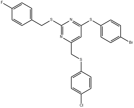 4-BROMOPHENYL 6-([(4-CHLOROPHENYL)SULFANYL]METHYL)-2-[(4-FLUOROBENZYL)SULFANYL]-4-PYRIMIDINYL SULFIDE Struktur