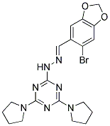 (E)-2-(2-((6-BROMOBENZO[D][1,3]DIOXOL-5-YL)METHYLENE)HYDRAZINYL)-4,6-DI(PYRROLIDIN-1-YL)-1,3,5-TRIAZINE