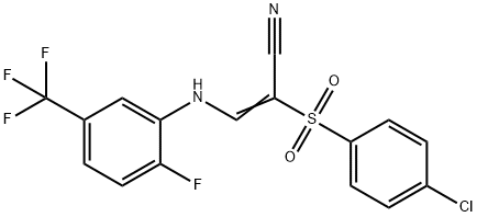 2-((4-CHLOROPHENYL)SULFONYL)-3-((2-FLUORO-5-(TRIFLUOROMETHYL)PHENYL)AMINO)PROP-2-ENENITRILE Struktur