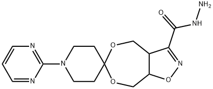 4,5-BIS(HYDROXYMETHYL)-3-HYDRAZIDO-4,5-DIHYDROISOXAZOLE-1-(2-PYRIMIDYL)PIPERID-4-ONE ACETAL Struktur