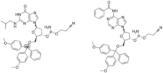 5'DIMETHOXYTRITYL DA(BZ)+DG(IBU) BETA-CYANOETHYL PHOSPHORAMIDITE Struktur