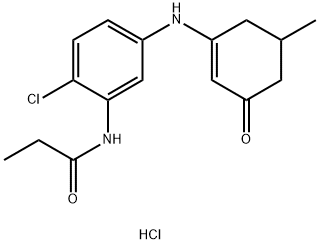 N-(2-CHLORO-5-((5-METHYL-3-OXOCYCLOHEX-1-ENYL)AMINO)PHENYL)PROPANAMIDE, HYDROCHLORIDE Struktur