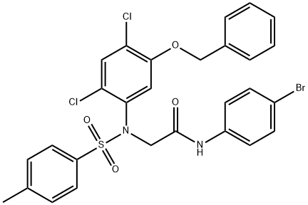 2-(5-(BENZYLOXY)-2,4-DICHLORO[(4-METHYLPHENYL)SULFONYL]ANILINO)-N-(4-BROMOPHENYL)ACETAMIDE Struktur