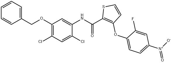 N-[5-(BENZYLOXY)-2,4-DICHLOROPHENYL]-3-(2-FLUORO-4-NITROPHENOXY)-2-THIOPHENECARBOXAMIDE Struktur