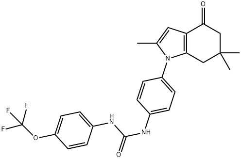 ((4-(TRIFLUOROMETHOXY)PHENYL)AMINO)-N-(4-(2,6,6-TRIMETHYL-4-OXO(5,6,7-TRIHYDROINDOLYL))PHENYL)FORMAMIDE Struktur